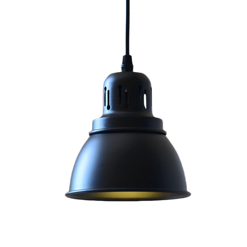 Iron Suspension Pendant Lamp - Antiqued Black Finish 1-Bulb Domed Stairway Design 6/7.5/12 Width