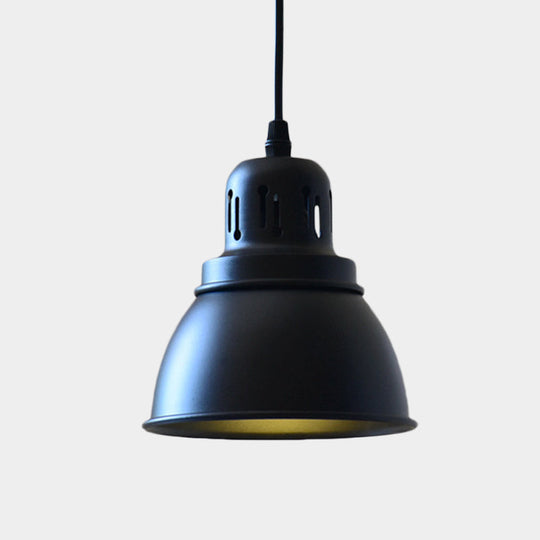 Iron Suspension Pendant Lamp - Antiqued Black Finish 1-Bulb Domed Stairway Design 6/7.5/12 Width