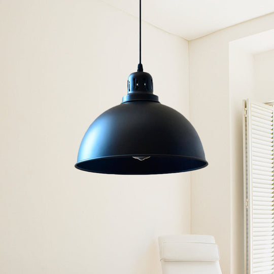 Iron Suspension Pendant Lamp - Antiqued Black Finish 1-Bulb Domed Stairway Design 6/7.5/12 Width /