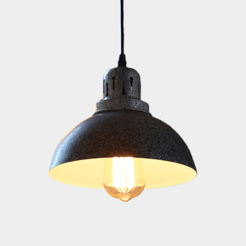 Matte Black Rustic Pendant Lamp - 1-Light Ceiling Lighting with Metallic Domed Design