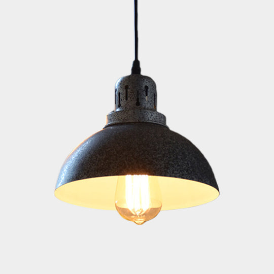 Matte Black Rustic Pendant Lamp - 1-Light Ceiling Lighting with Metallic Domed Design