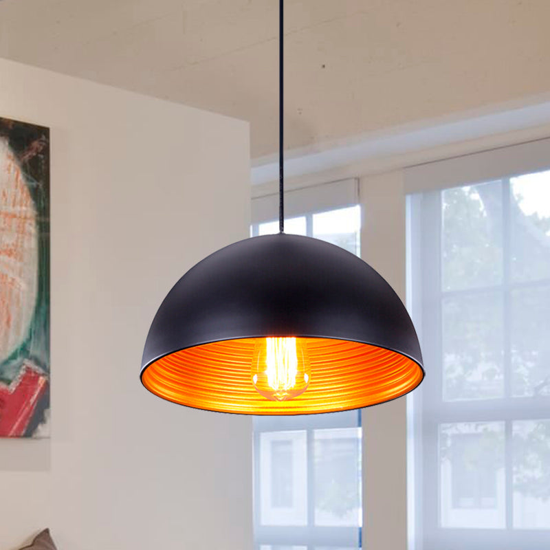 Modern Industrial Dome Pendant Lamp For Bar - 1-Head Iron Ceiling Light In White/Black Black