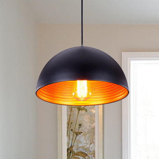 Modern Industrial Dome Pendant Lamp For Bar - 1-Head Iron Ceiling Light In White/Black