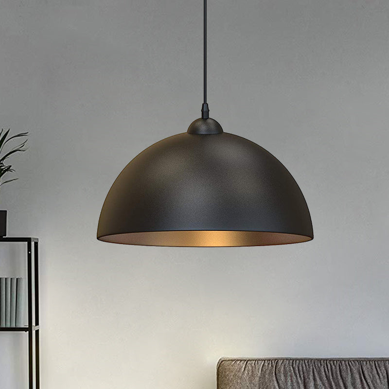 Dome Metal Pendant Light - Industrial 1-Bulb Ceiling Fixture For Dining Room In Black