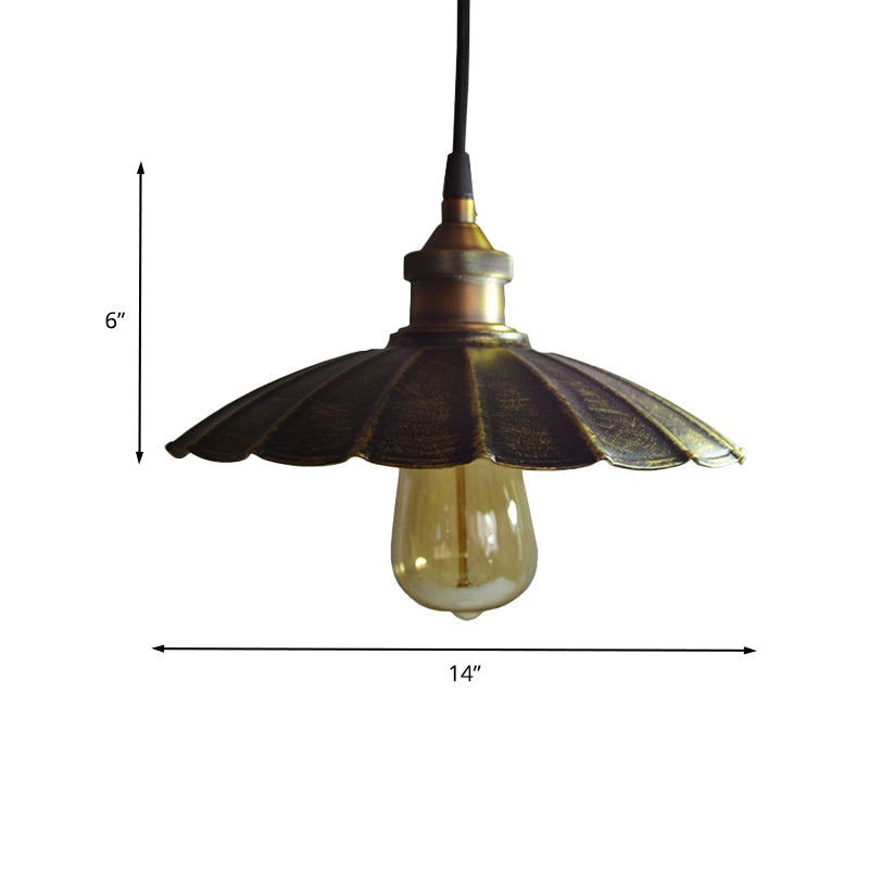 Rustic Scalloped Bronze Pendant Light Fixture - 1-Light Metallic Hanging Lamp Multiple Width Options