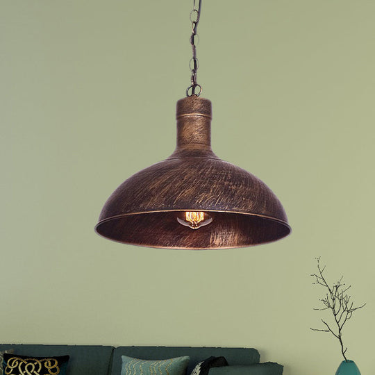 Antiqued Rust Finish Iron Dome 1-Head Suspension Light for Kitchen Ceiling - 12"/16" Width