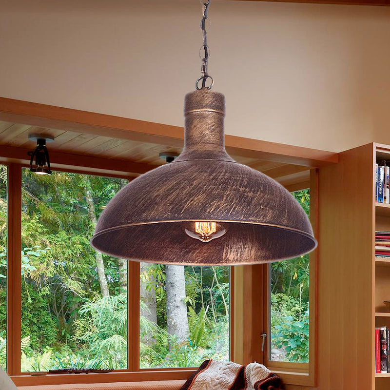 12/16 1-Head Dome Suspension Light With Antiqued Rust Finish - Kitchen Ceiling Lamp