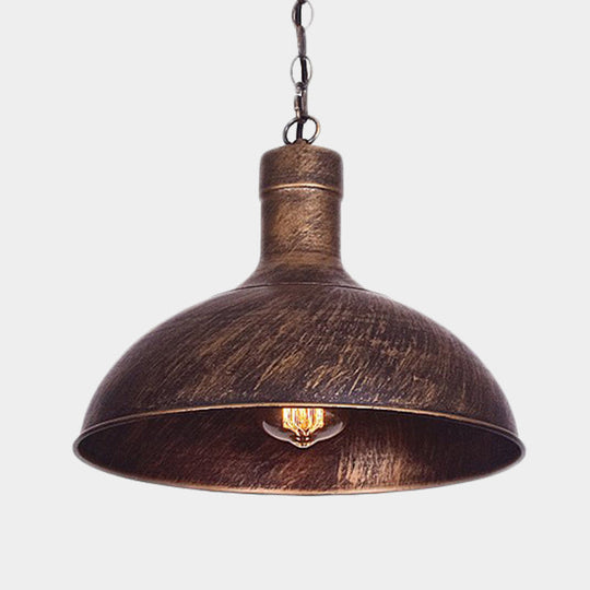 Antiqued Rust Finish Iron Dome 1-Head Suspension Light for Kitchen Ceiling - 12"/16" Width