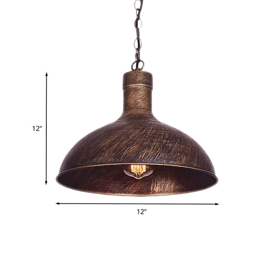 Antiqued Rust Finish Iron Dome 1-Head Suspension Light for Kitchen Ceiling - 12"/16" Width