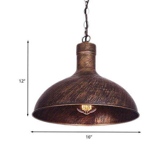 Antiqued Rust Finish Iron Dome 1-Head Suspension Light for Kitchen Ceiling - 12"/16" Width