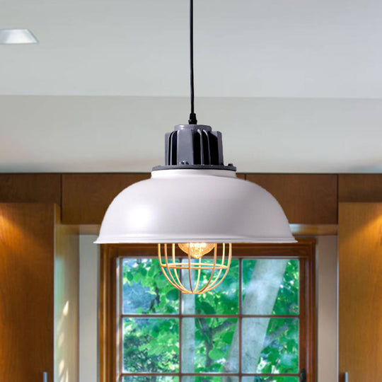 Industrial Metal Drop Pendant Lamp - White Domed Design, Ceiling Suspension for Restaurants (1-Bulb)