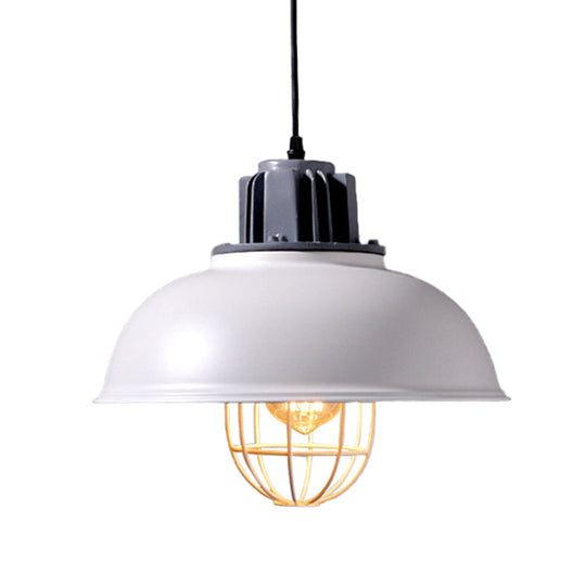 Industrial Metal Drop Pendant Lamp - White Domed Design, Ceiling Suspension for Restaurants (1-Bulb)