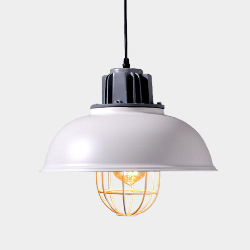 Industrial Metal Drop Pendant Lamp - White Domed Design, Ceiling Suspension for Restaurants (1-Bulb)