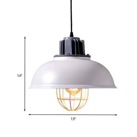 Industrial Metal Drop Pendant Lamp - White Domed Design, Ceiling Suspension for Restaurants (1-Bulb)