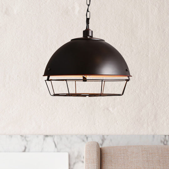 Iron Dome Farmhouse Dining Pendant Lamp with Cage - Black/Rust/Silver, 1 Bulb