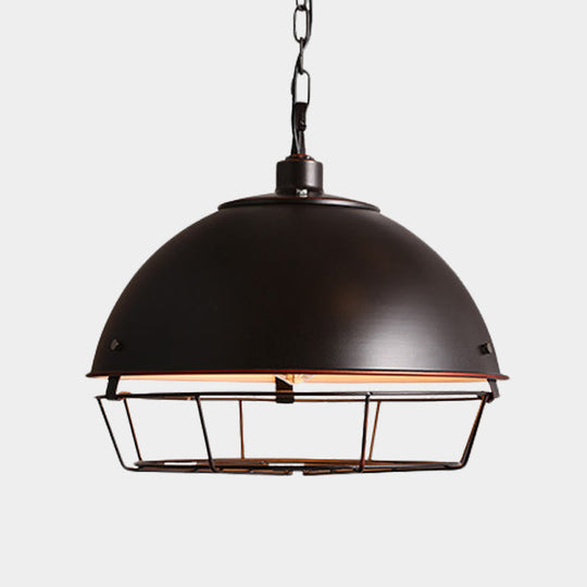 Iron Dome Farmhouse Dining Pendant Lamp with Cage - Black/Rust/Silver, 1 Bulb