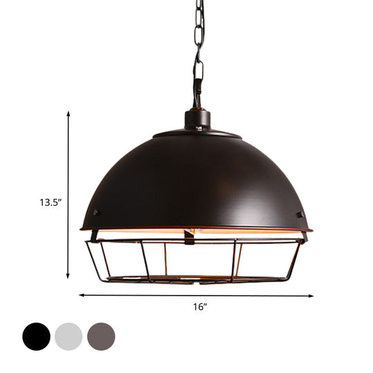 Iron Dome Farmhouse Dining Pendant Lamp with Cage - Black/Rust/Silver, 1 Bulb