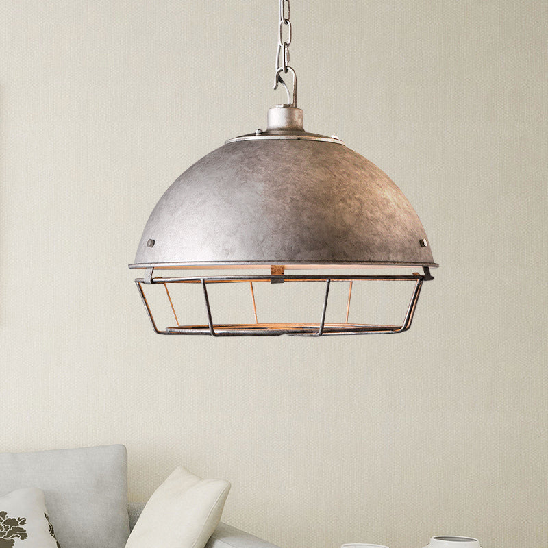 Iron Dome Farmhouse Dining Pendant Lamp with Cage - Black/Rust/Silver, 1 Bulb