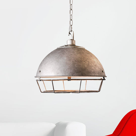 Iron Dome Farmhouse Dining Pendant Lamp with Cage - Black/Rust/Silver, 1 Bulb