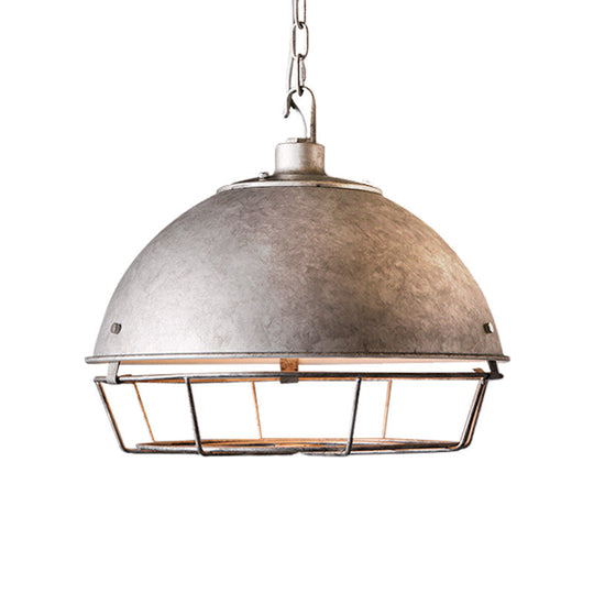 Iron Dome Farmhouse Dining Pendant Lamp with Cage - Black/Rust/Silver, 1 Bulb