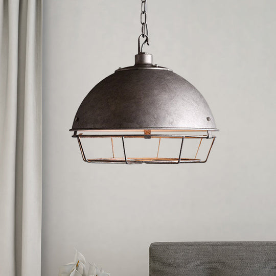 Iron Dome Farmhouse Dining Pendant Lamp with Cage - Black/Rust/Silver, 1 Bulb