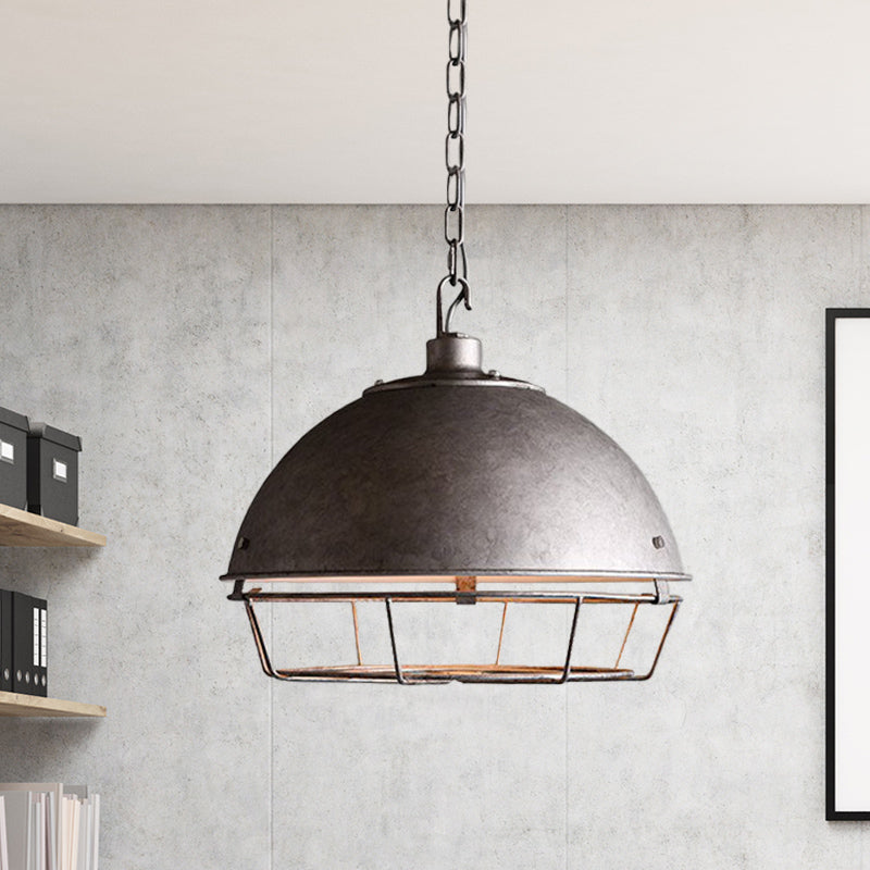 Iron Dome Farmhouse Dining Pendant Lamp with Cage - Black/Rust/Silver, 1 Bulb