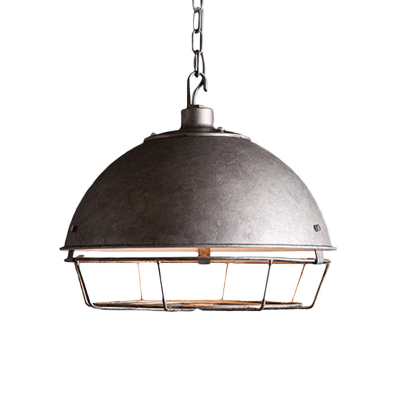 Iron Dome Farmhouse Dining Pendant Lamp with Cage - Black/Rust/Silver, 1 Bulb