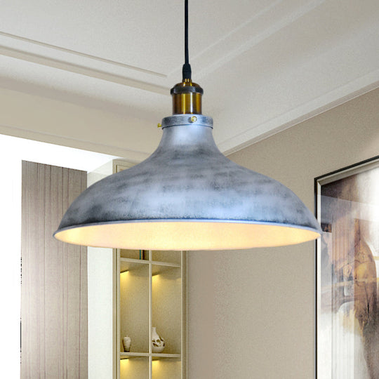 Rustic Silver Ceiling Lamp with Barn Metal Shade for Living Room