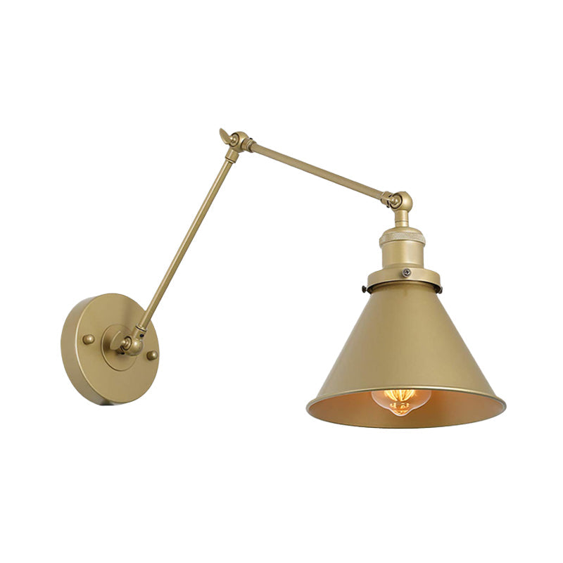 Iron Gold Finish Swing Arm Sconce Lamp - Industrial Plug-In Wall Mounted Light