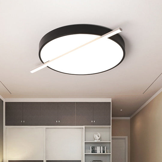 16"/19.5" Modern Black Acrylic LED Flush Mount Ceiling Light - Drum & Linear Design, Warm/White Light - Bedroom Lighting