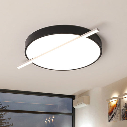 16"/19.5" Modern Black Acrylic LED Flush Mount Ceiling Light - Drum & Linear Design, Warm/White Light - Bedroom Lighting