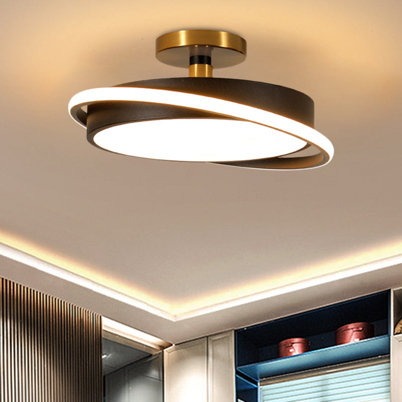 Modern Metal Drum Bedroom Flush Light Fixture - 18/21.5 Dia Led Semi Lamp In White/Black With