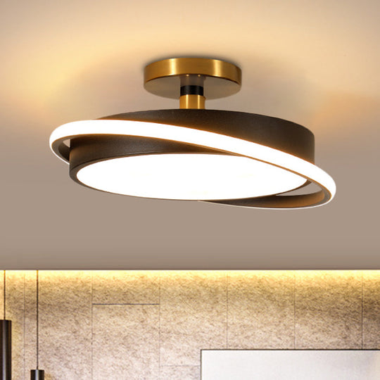 Modern Metal Drum Bedroom Flush Light Fixture - 18/21.5 Dia Led Semi Lamp In White/Black With