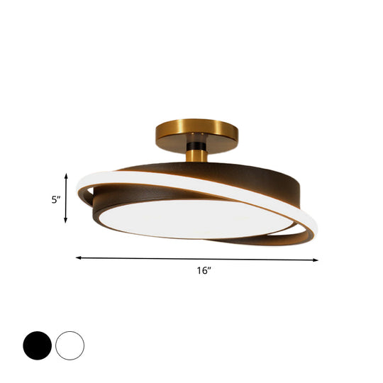 Modern Metal Drum Bedroom Flush Light Fixture - 18/21.5 Dia Led Semi Lamp In White/Black With