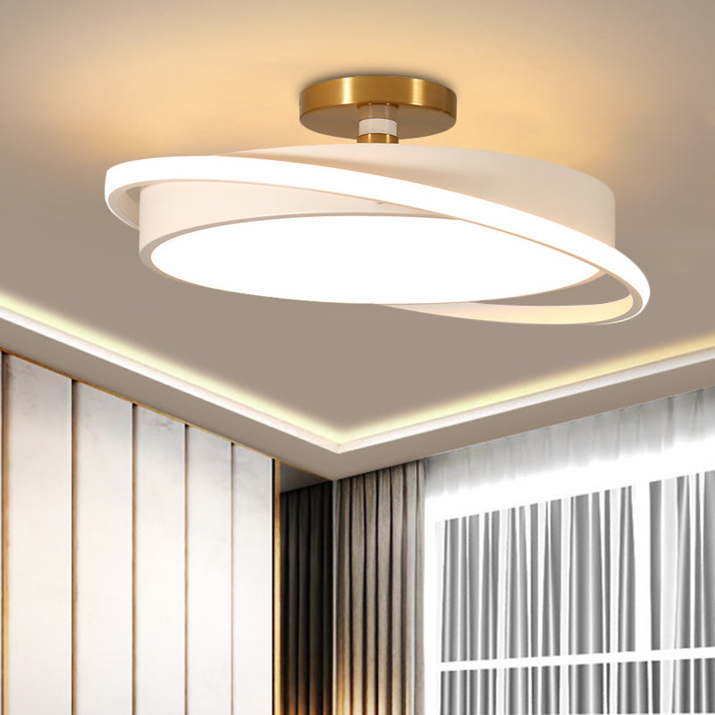 Modern Metal Drum Bedroom Flush Light Fixture - 18/21.5 Dia Led Semi Lamp In White/Black With