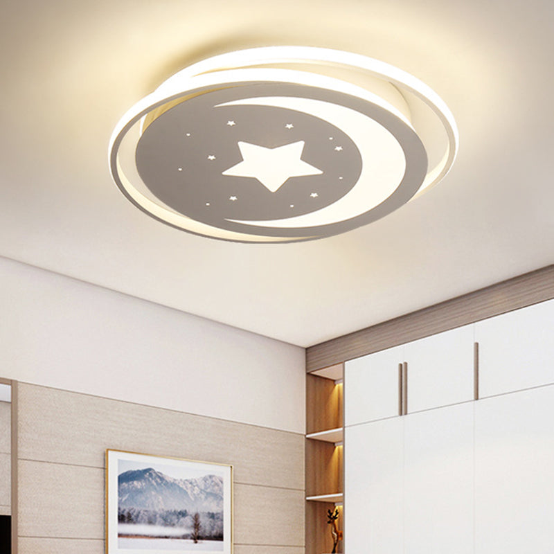 Modern Acrylic Moon And Stars Led Flush Mount Ceiling Light With White/Warm - 16/19.5 Width White /