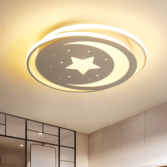 Modern Acrylic Moon And Stars Led Flush Mount Ceiling Light With White/Warm - 16/19.5 Width