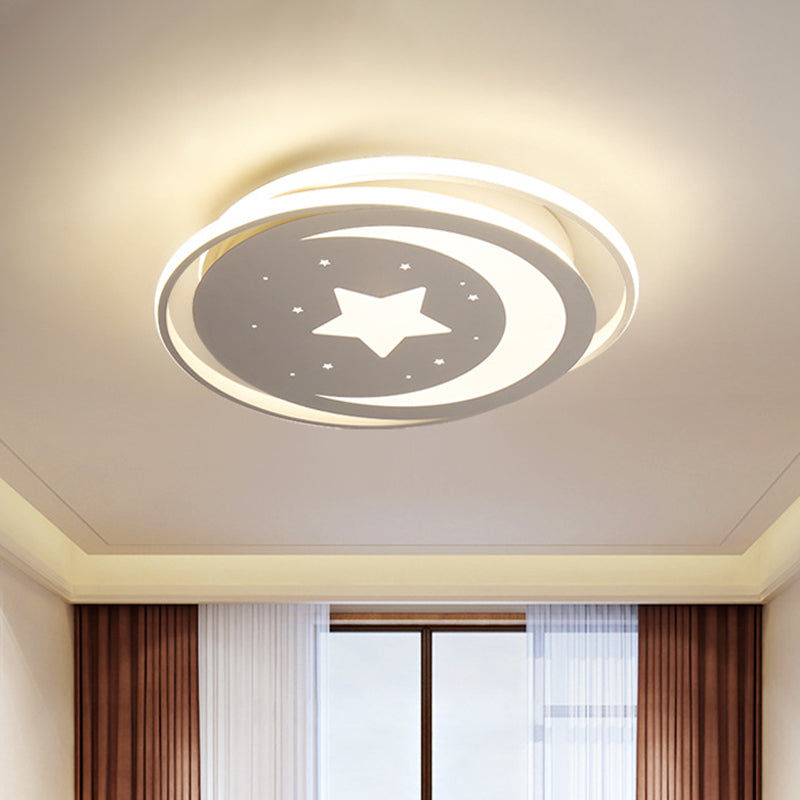 Modern Acrylic Moon And Stars Led Flush Mount Ceiling Light With White/Warm - 16/19.5 Width