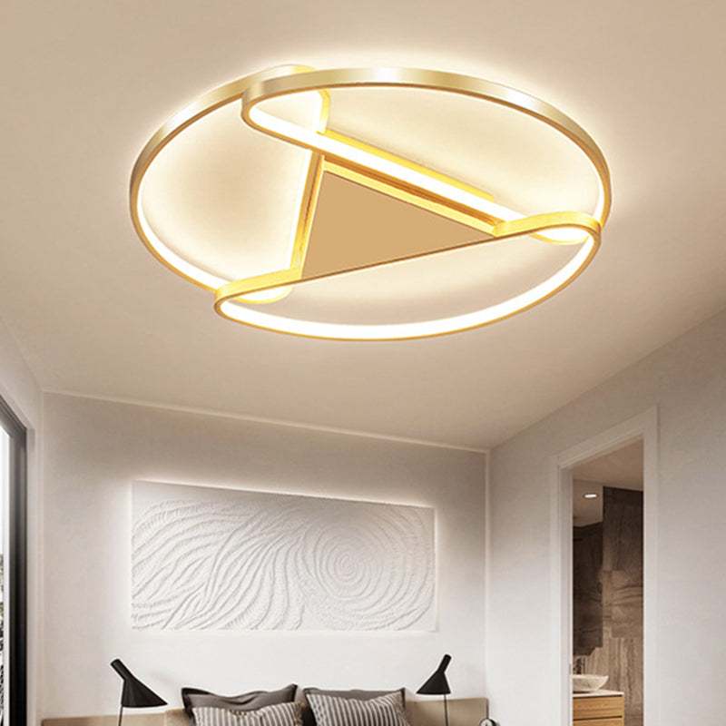 18"/23.5" Wide LED Gold Flush Mount Ceiling Light - Modern Semi-circle Acrylic Design - Triangle Canopy Middle - Warm/White Light