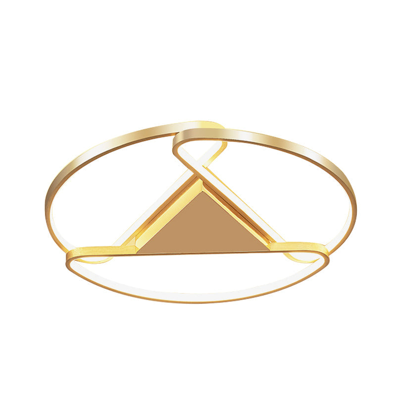 18"/23.5" Wide LED Gold Flush Mount Ceiling Light - Modern Semi-circle Acrylic Design - Triangle Canopy Middle - Warm/White Light