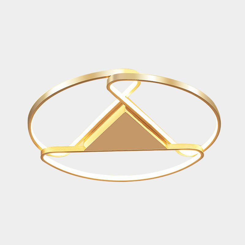 18"/23.5" Wide LED Gold Flush Mount Ceiling Light - Modern Semi-circle Acrylic Design - Triangle Canopy Middle - Warm/White Light