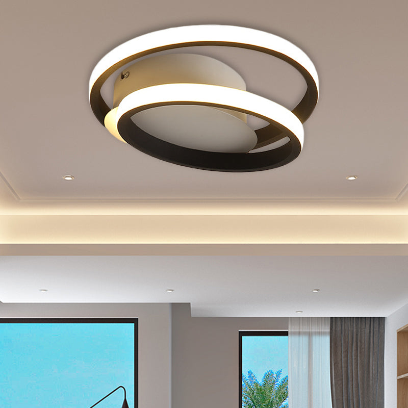 Black Double-Ring LED Flush Mount Light - Simple Acrylic Ceiling Lamp in White/Warm Light