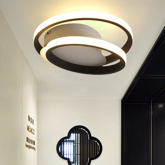 Black Double-Ring LED Flush Mount Light - Simple Acrylic Ceiling Lamp in White/Warm Light