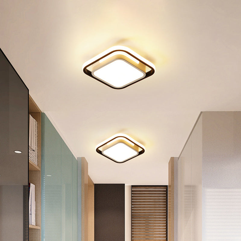 Simple Metallic Led Flush Mount Ceiling Lamp - Squared Lighting For Hallways And Corridors (Black)