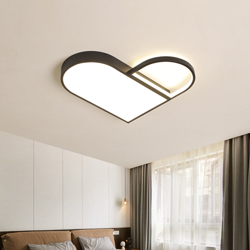 Led Bedroom Flush Mount Modern White/Black Lighting With Love Heart Metal Shade 19.5/23.5 Width