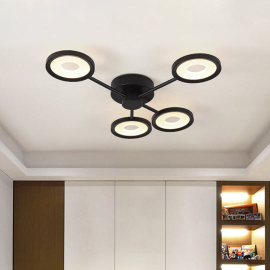 Minimalist Metal Semi Flush Mounted Ceiling Lamp, Black LED with 4 Adjustable Heads