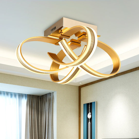 Modern LED Gold Ribbon Acrylic Flushmount Lighting for Living Room Ceiling