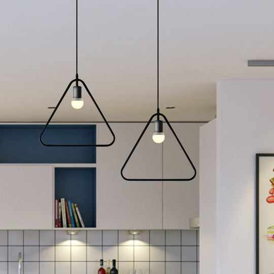 Black Metal Industrial Pendant Light with Frame Shade for Dining Room - 1 Head Ceiling Lighting