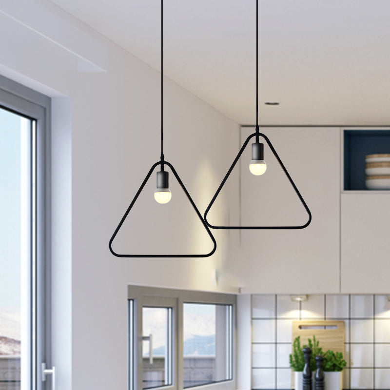 Black Metal Industrial Pendant Light with Frame Shade for Dining Room - 1 Head Ceiling Lighting