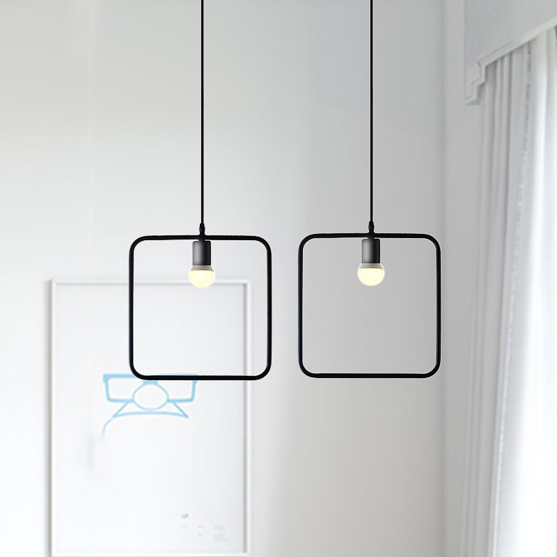 Black Metal Industrial Pendant Light with Frame Shade for Dining Room - 1 Head Ceiling Lighting